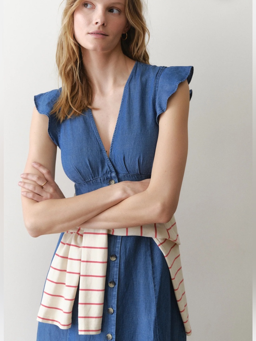 Marine Layer Blue Midi Button-Front Dress - Picture 3 of 6
